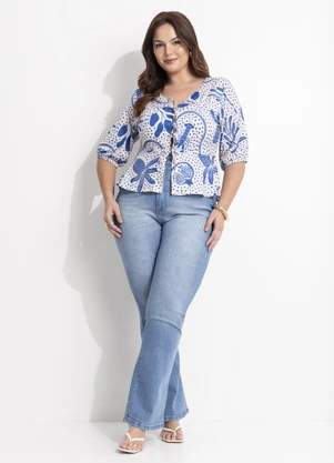 Quintess - Blusa Pontilhado Azul em Malha Fria - QUINTESS
