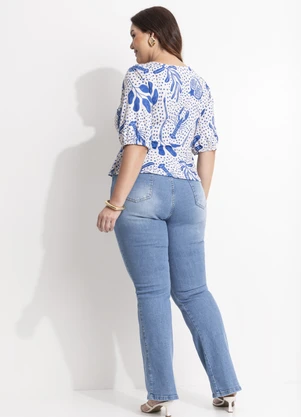 Quintess - Blusa Pontilhado Azul em Malha Fria - QUINTESS