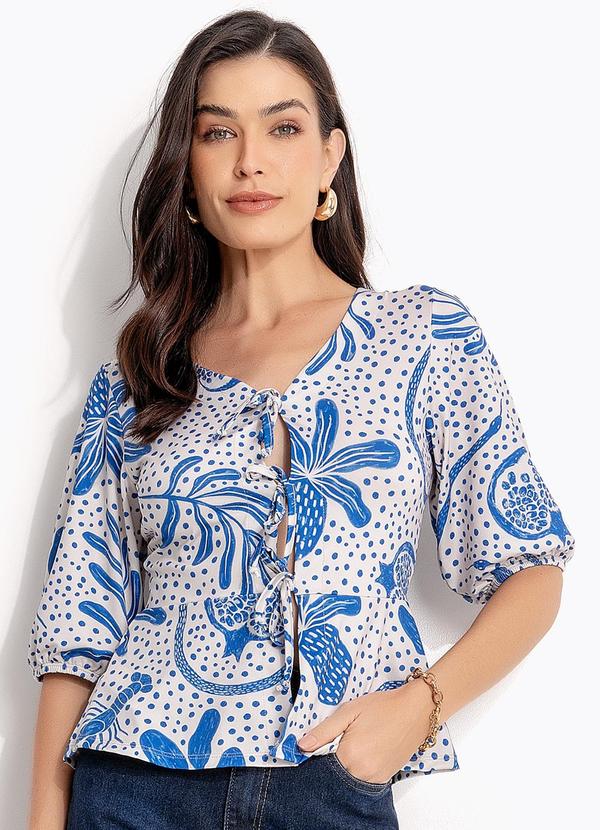 Blusa (Pontilhado Azul) em Malha Fria