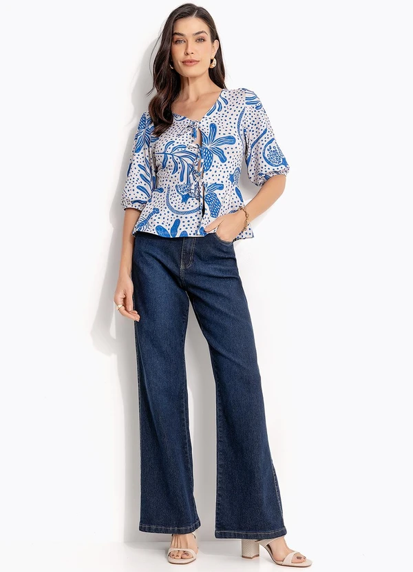 Quintess - Blusa Pontilhado Azul em Malha Fria 3