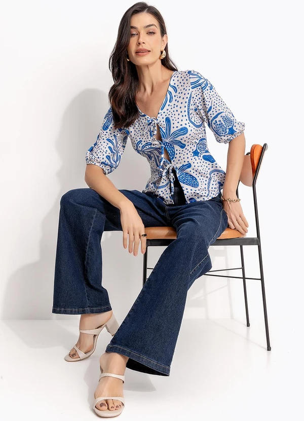 Quintess - Blusa Pontilhado Azul em Malha Fria 6