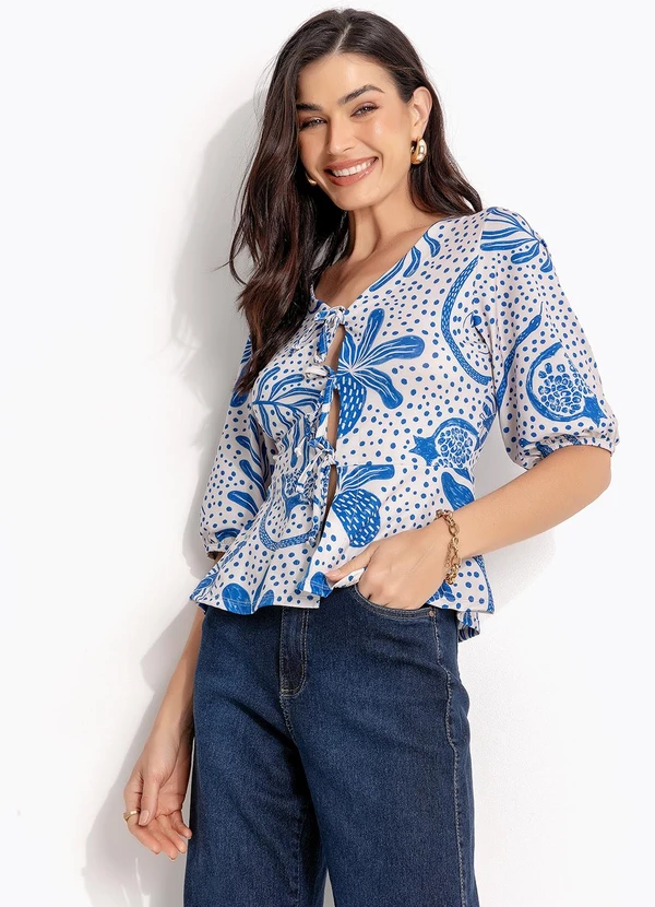 Quintess - Blusa Pontilhado Azul em Malha Fria 7