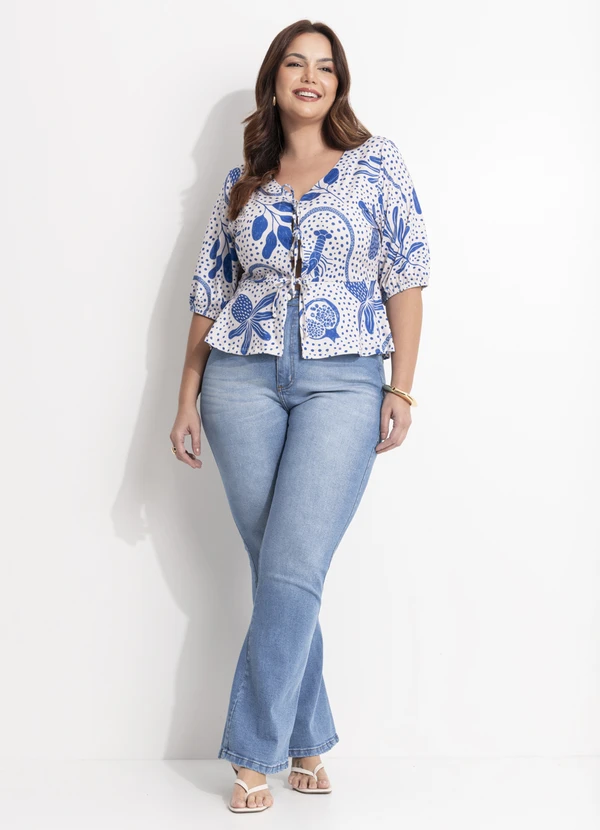 Quintess - Blusa Pontilhado Azul em Malha Fria