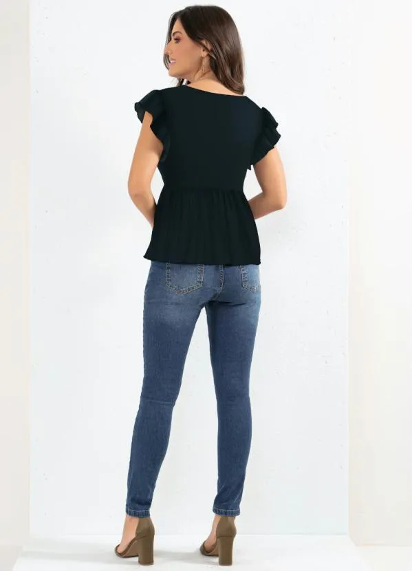 Quintess - Blusa Preta Acinturada com Babados 4