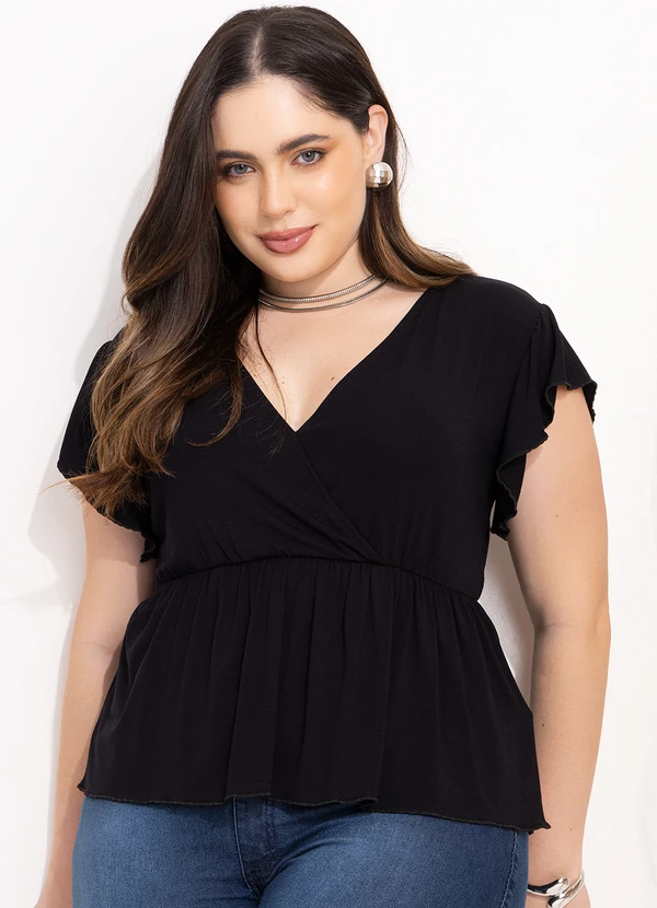 Quintess - Blusa Preta Acinturada com Babados 5