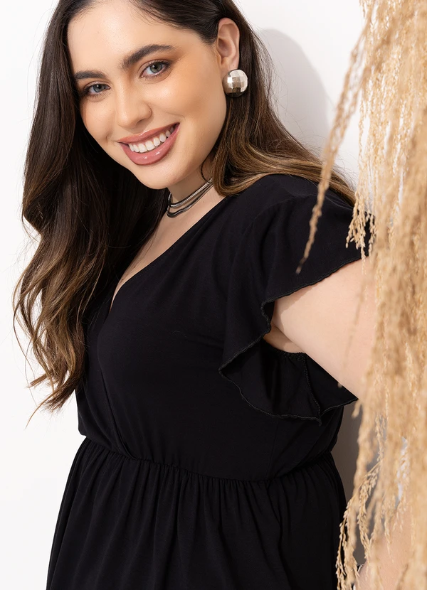 Quintess - Blusa Preta Acinturada com Babados 9