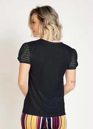 Moda Pop - Blusa Preta com Babado nas Mangas - MODA POP