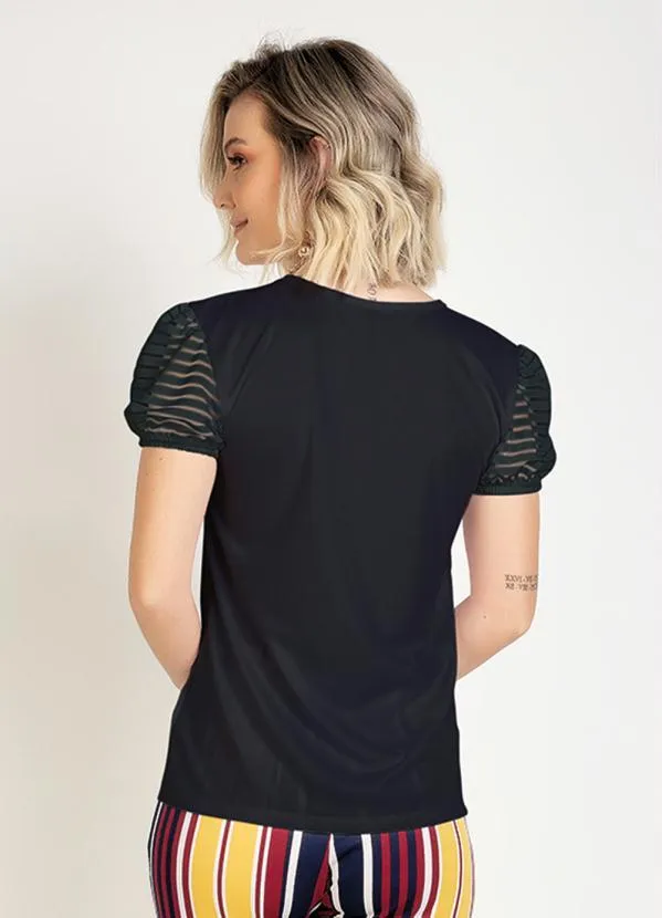 Moda Pop - Blusa Preta com Babado nas Mangas 2