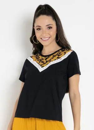 Blusa (Preta) com Contrastes Rovitex - ROVITEX