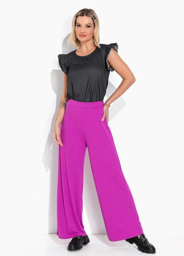 Moda Pop - Blusa Preta com Decote em V e Babado nas Mangas 4