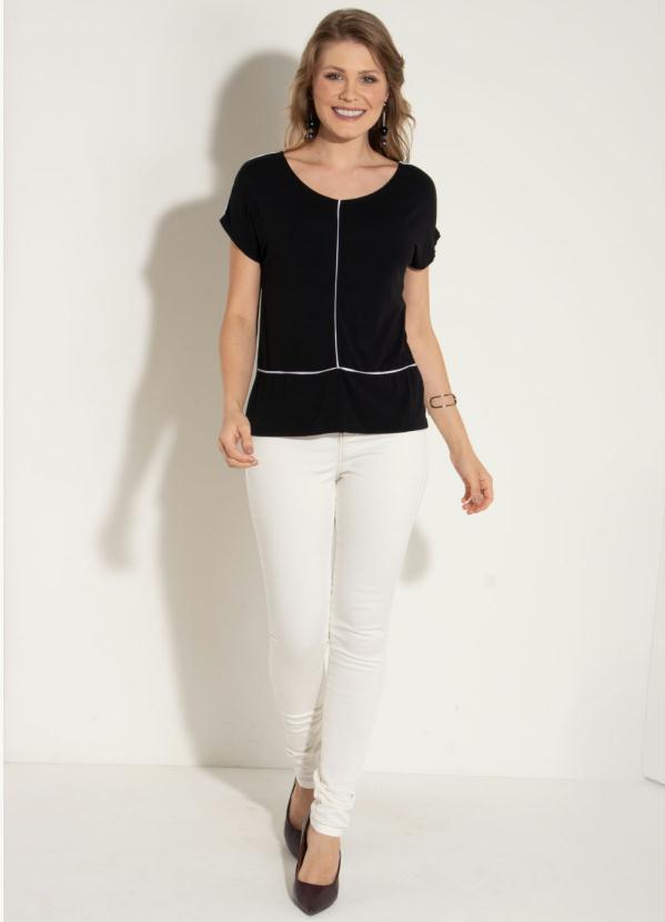 Quintess - Blusa Preta com Detalhes Brancos 3