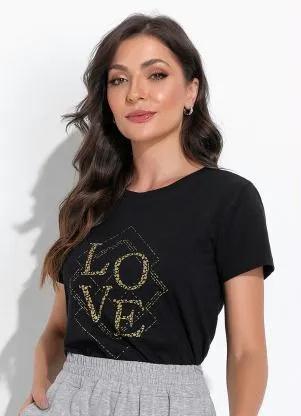 Moda Pop - Blusa Preta com Estampa Localizada - MODA POP