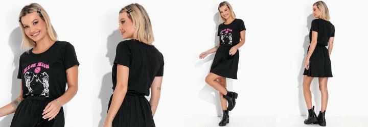 Blusa Preta com Estampa Localizada