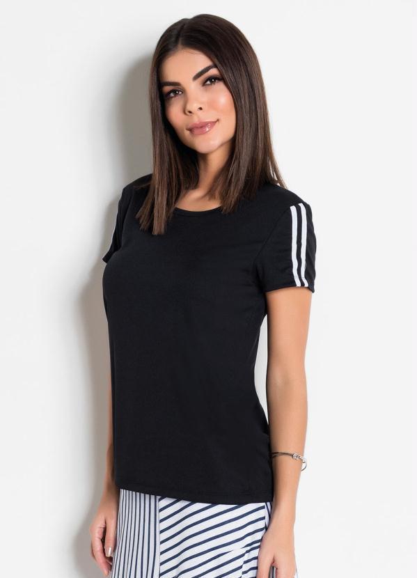 Rosalie - Blusa Preta com Faixa nas Mangas Moda Evangélica