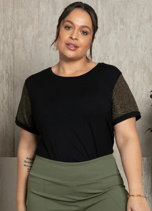 Quintess - Blusa Preta com Mangas de Brilho - QUINTESS
