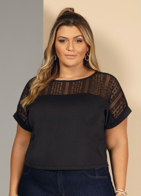 Quintess - Blusa Preta com Recorte em Renda 5