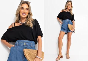 Blusa Preta com Tiras no Ombro