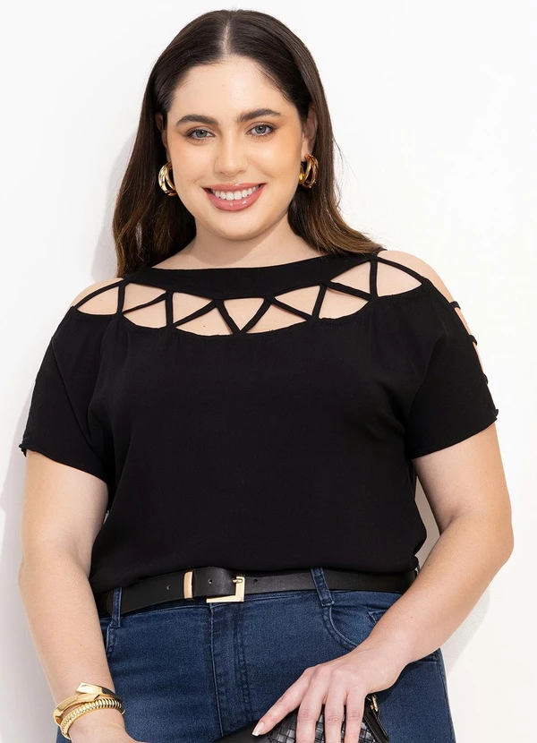 Quintess - Blusa Preta com Tiras nos Ombros Quintess 10