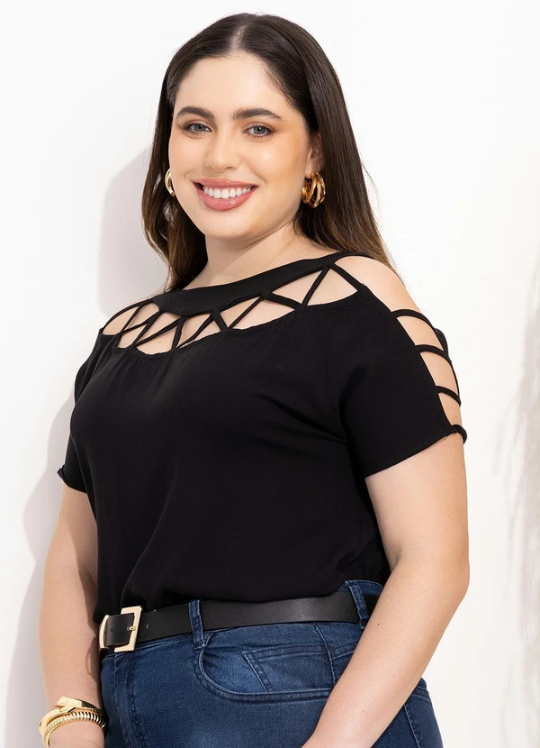 Quintess - Blusa Preta com Tiras nos Ombros Quintess 12