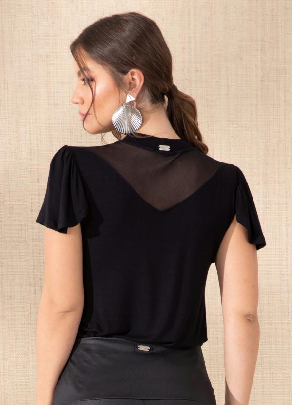 Quintess - Blusa Preta com Transparência e Babado 9
