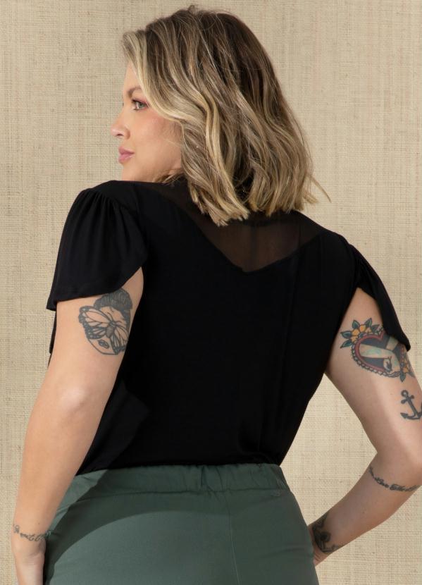 Quintess - Blusa Preta com Transparência e Babado 4