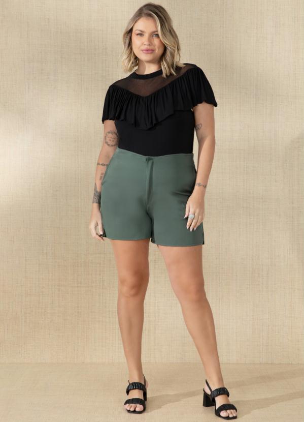 Quintess - Blusa Preta com Transparência e Babado 3