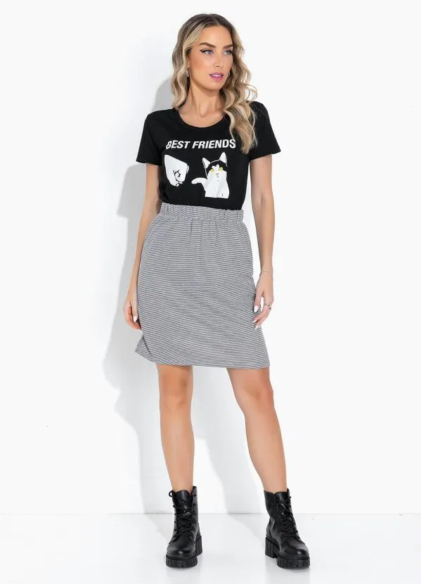 Moda Pop - Blusa Preta de Mangas Curtas e Estampa Localizad 4