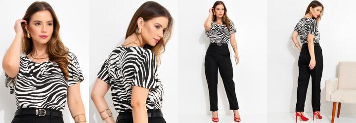 Blusa Preta e Branca em Malha de Viscose