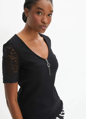 bonprix - Blusa Preta em Canelado - BONPRIX