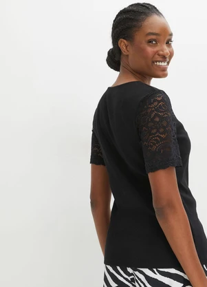 bonprix - Blusa Preta em Canelado - BONPRIX