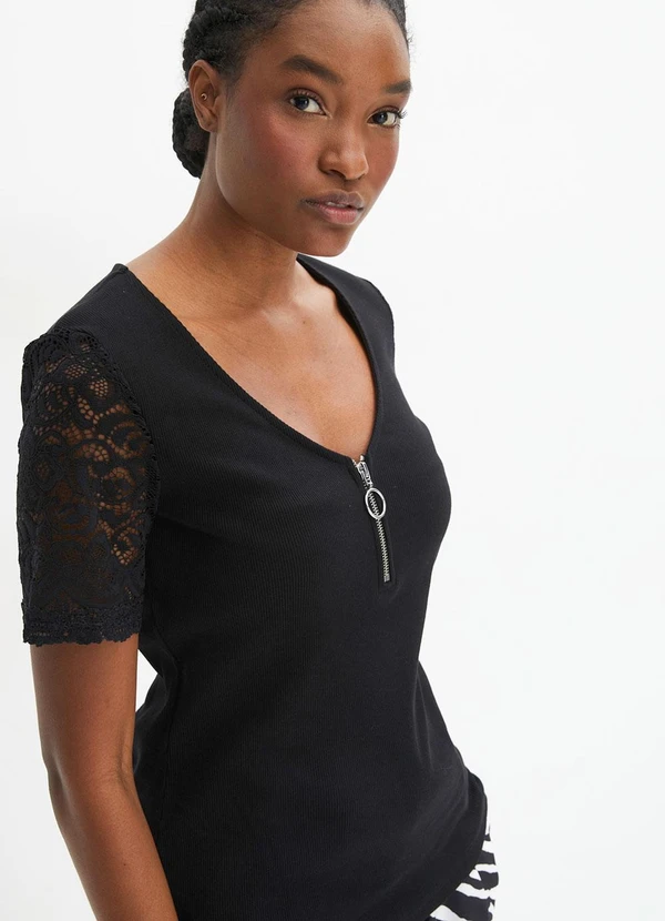 bonprix - Blusa Preta em Canelado