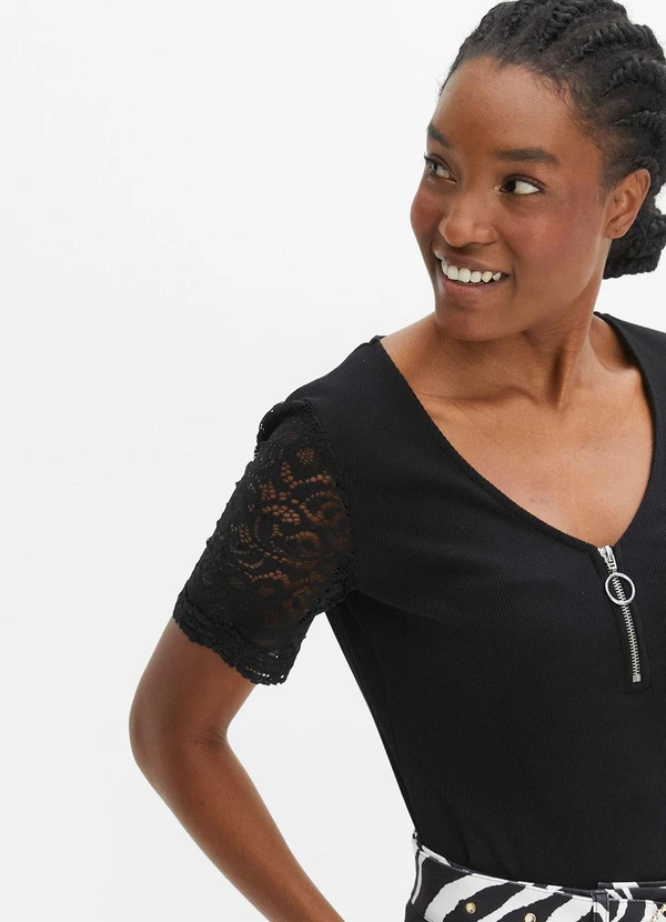 bonprix - Blusa Preta em Canelado 3