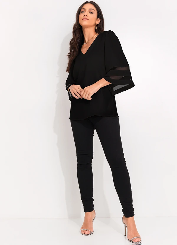 Quintess - Blusa Preta em Crepe Plano 3