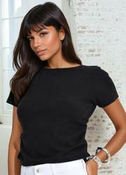 Blusa Preta em Malha Canelada Texturizada