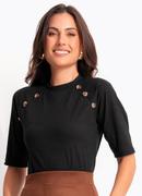Blusa Preta em Malha Canelada