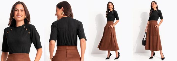 Blusa Preta em Malha Canelada