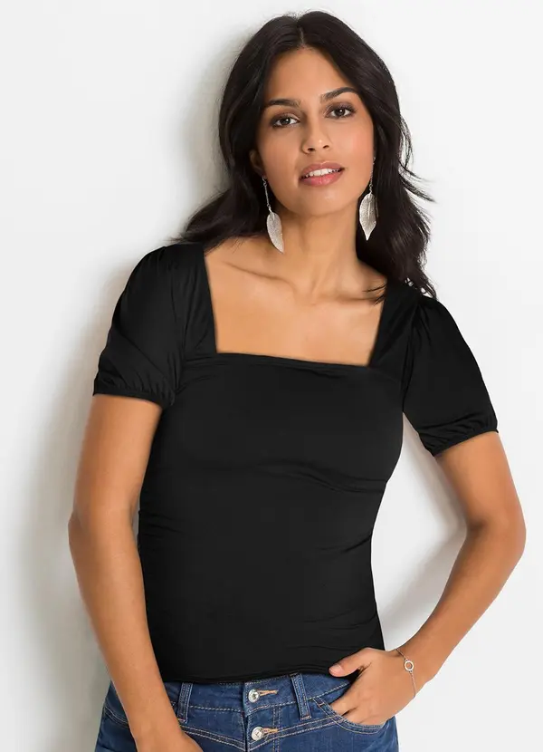 bonprix - Blusa Preta em Malha Crepe