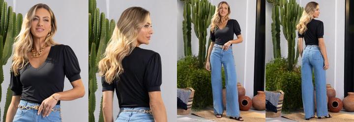 Blusa Preta em Malha Crepe