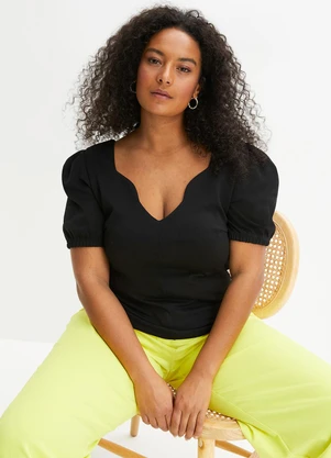 bonprix - Blusa Preta em Malha Crepe - BONPRIX