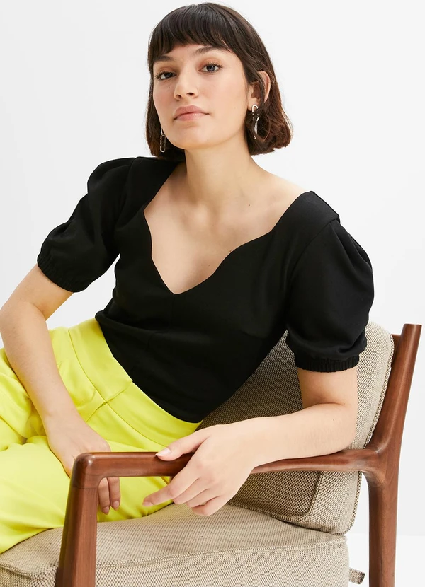 bonprix - Blusa Preta em Malha Crepe 4