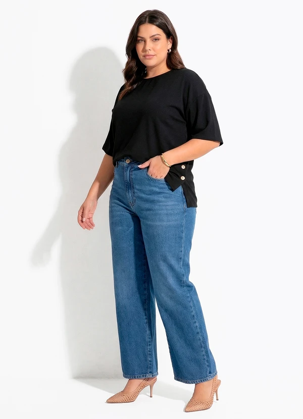 Quintess - Blusa Preta em Malha Crepe