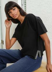 Blusa Preta em Malha de Algodo Penteado