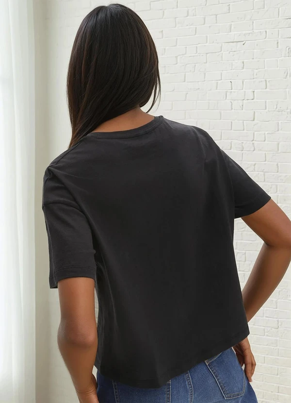 bonprix - Blusa Preta em Malha de Algodão Penteado 2