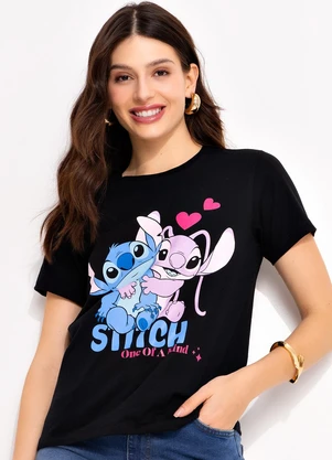 Disney - Blusa Preta em Malha de Algodão Penteado - DISNEY