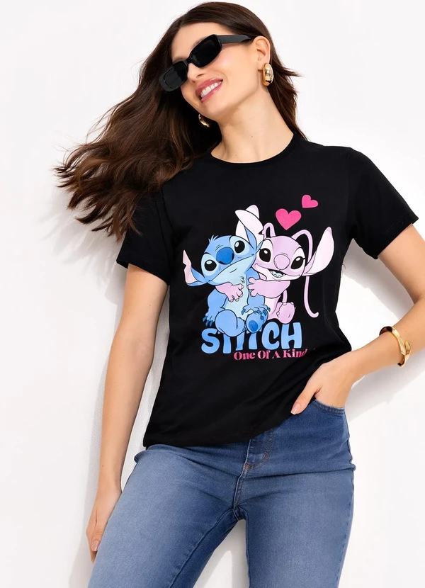 Disney - Blusa Preta em Malha de Algodão Penteado 4