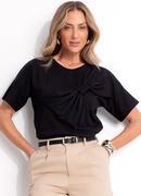 Blusa Preta em Malha de Algodo Penteado
