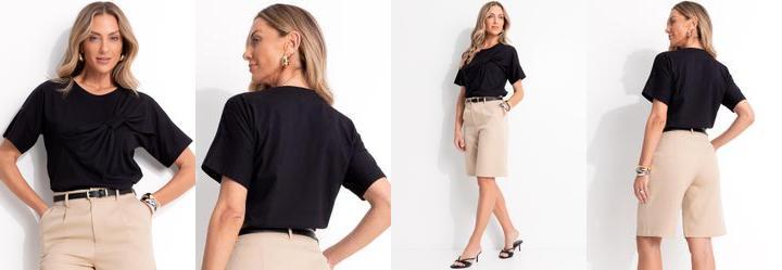 Blusa Preta em Malha de Algodo Penteado