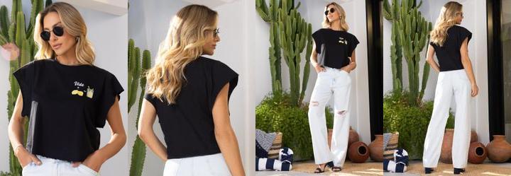 Blusa Preta em Malha de Algodo