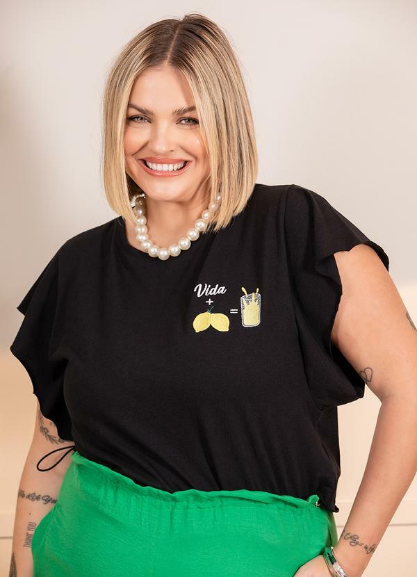 Quintess - Blusa Preta em Malha de Algodão
