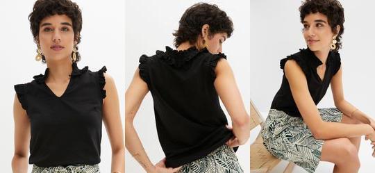 Blusa Preta em Malha de Algodo